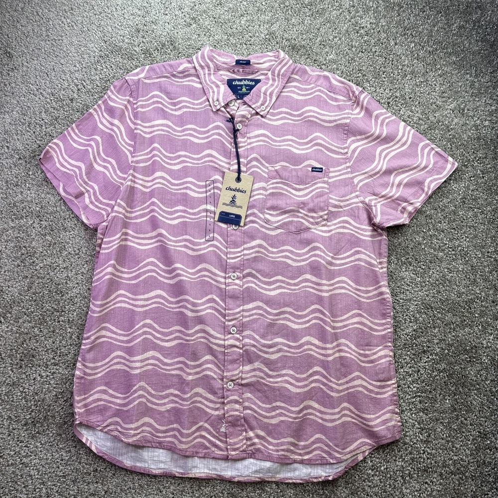 Chubbies Men's Lg The Airwave Resort Weave Friday Mauve Stripe Button Up NEW